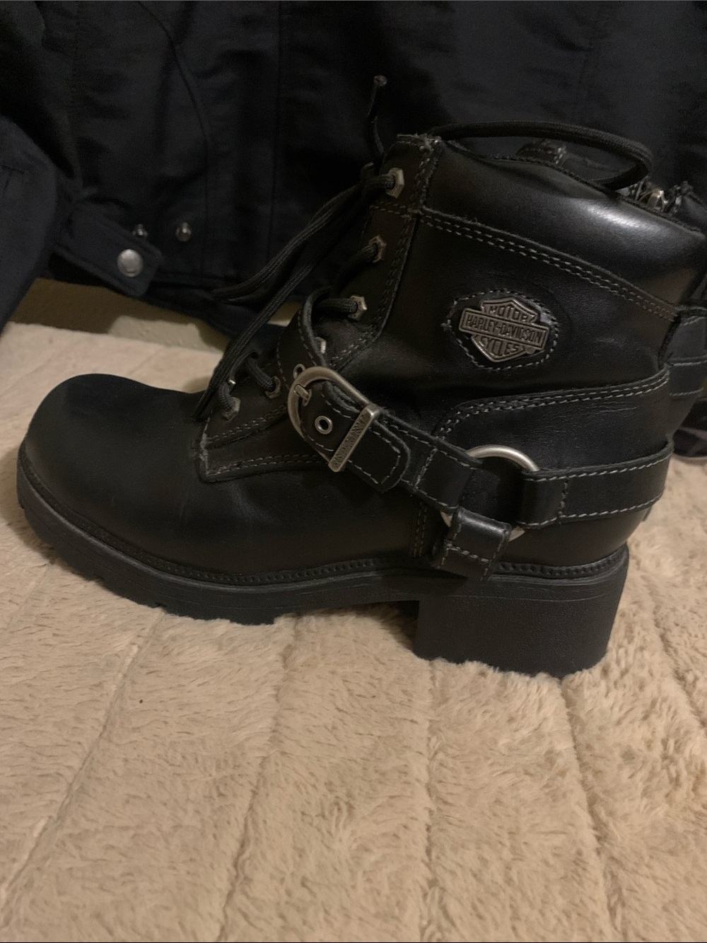 Harley-Davidson Black Leather Lace-Up Moto Harness Boots - Picture 6 of 14